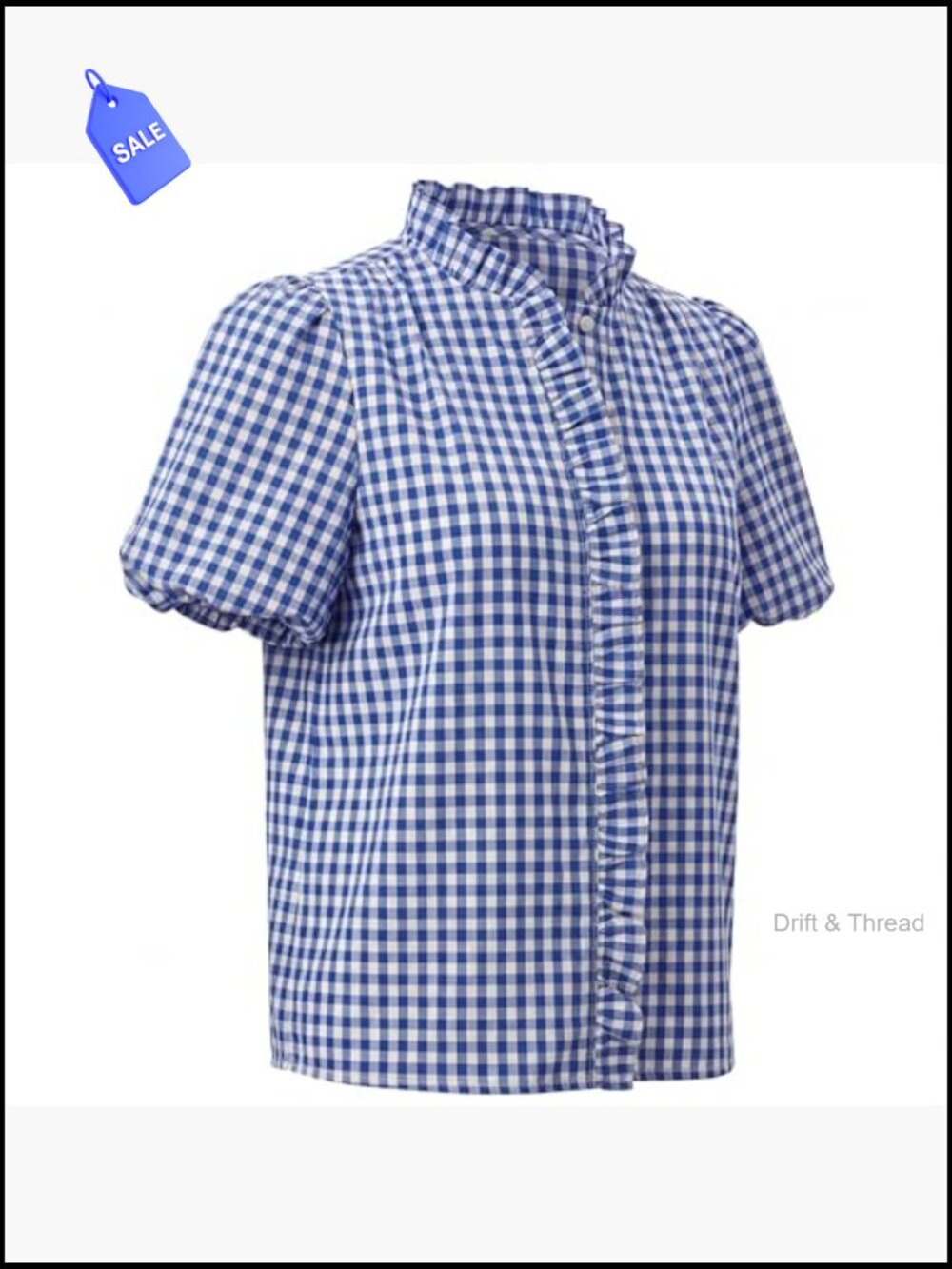 Short Puff Sleeve Button Down Shirt Striped Ruffle Collar Blouse Business - Picture 3 of 7